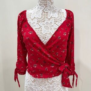 Guess Coquette Smocked Back Ditsy Floral Dainty Wrap Crop Top Cottagecore Size M